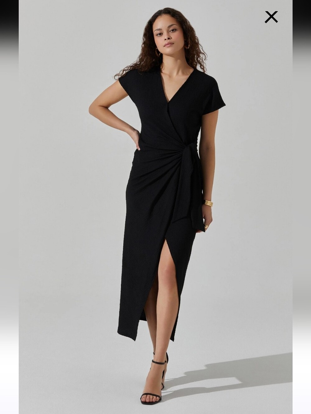 ASTR The Label Womens Black Knit Wrap Midi Dress Sz Large Whimsygoth Mimimalist